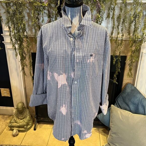 Izod XL preppy blue checked bleached oversize button up - Picture 2 of 9